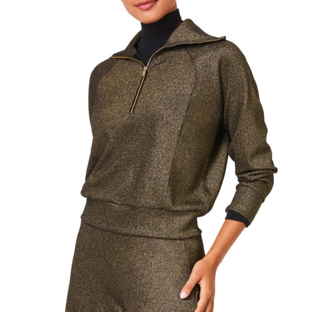 SPANX Black and Gold Knit pull over half zip sweater